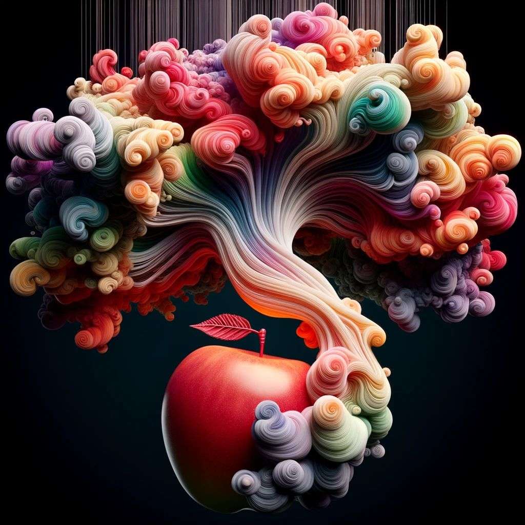 the discovery of gravity made of very detailed curling wispy glowing multicolored smoke, digital art, volumetric, 3D render, Octane render